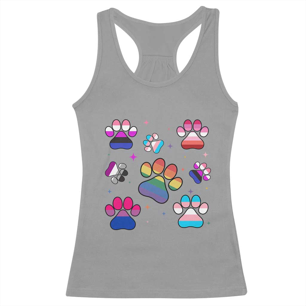 Funny Rainbow Paw Print Pride Racerback Tank Top LGBTQ Pet Lover TS12 Sport Gray Print Your Wear