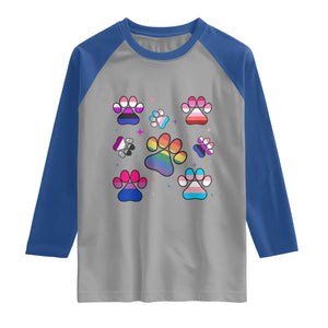 Funny Rainbow Paw Print Pride Raglan Shirt LGBTQ Pet Lover