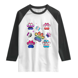 Funny Rainbow Paw Print Pride Raglan Shirt LGBTQ Pet Lover
