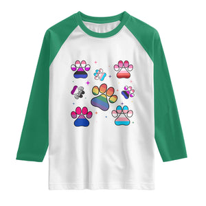 Funny Rainbow Paw Print Pride Raglan Shirt LGBTQ Pet Lover