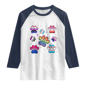 Funny Rainbow Paw Print Pride Raglan Shirt LGBTQ Pet Lover
