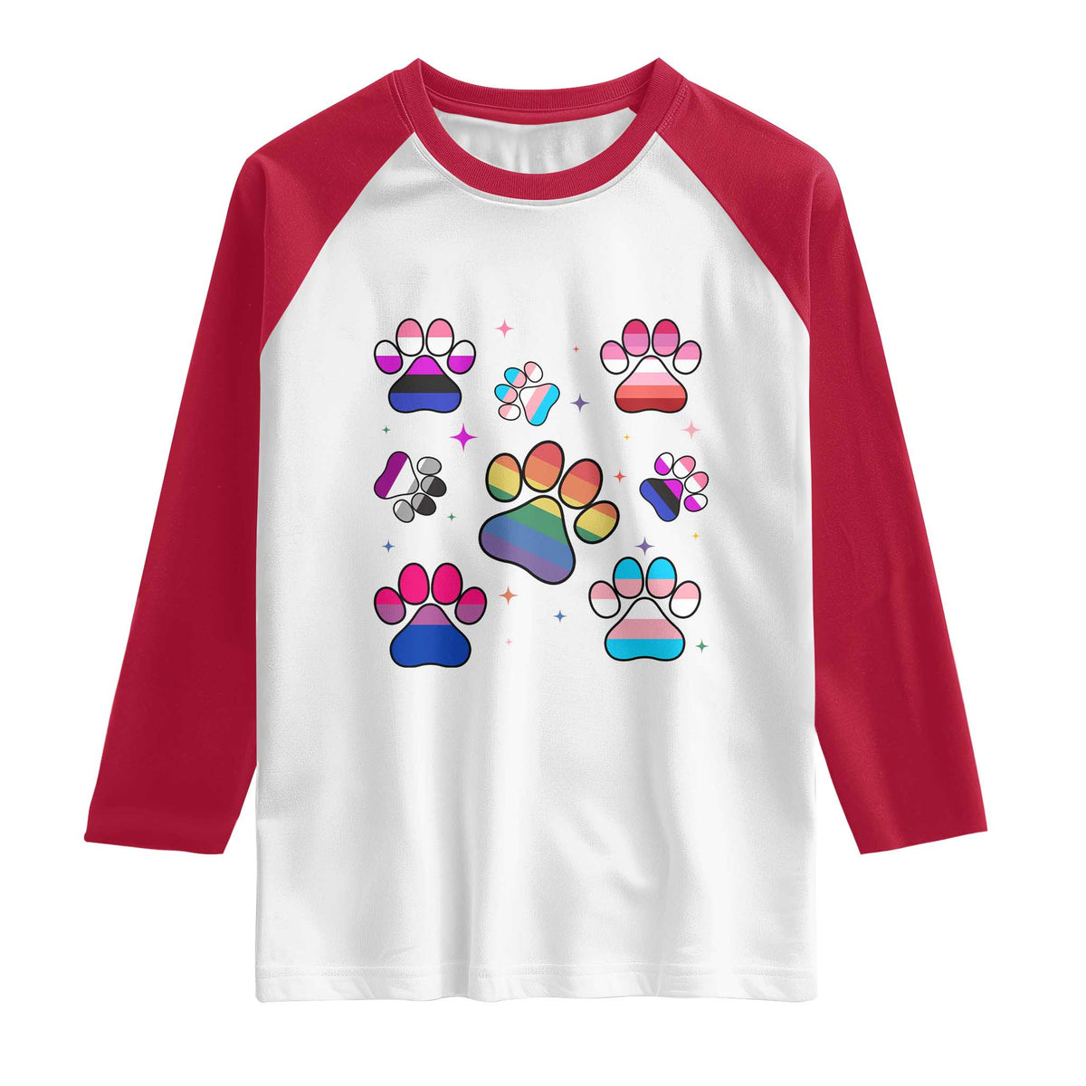 Funny Rainbow Paw Print Pride Raglan Shirt LGBTQ Pet Lover