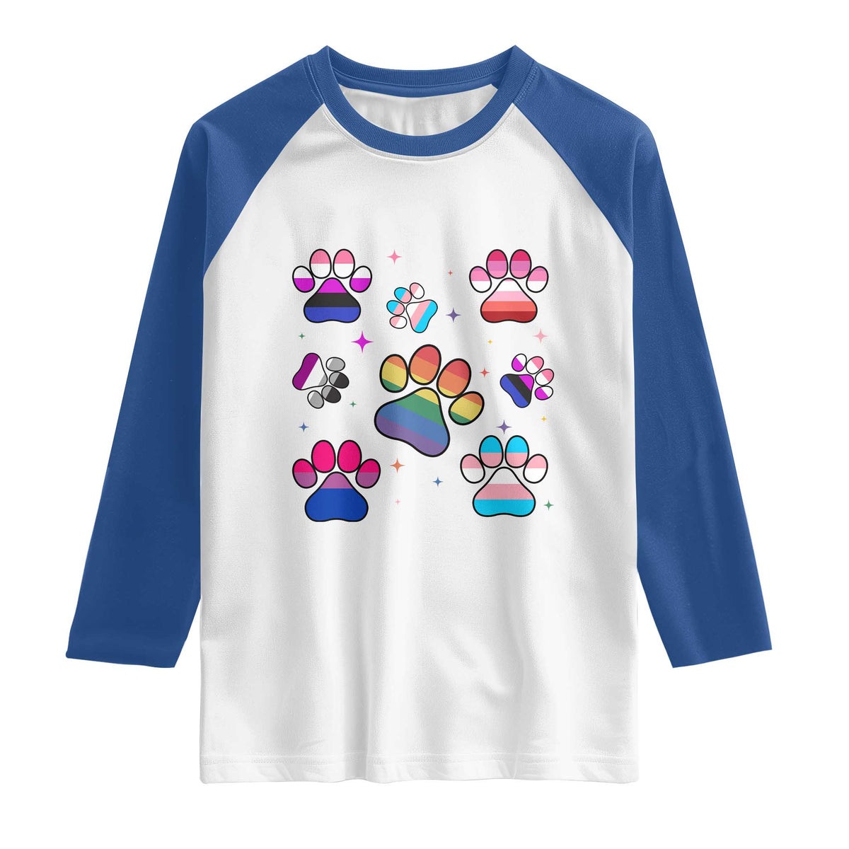 Funny Rainbow Paw Print Pride Raglan Shirt LGBTQ Pet Lover