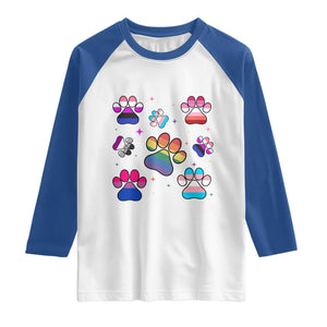 Funny Rainbow Paw Print Pride Raglan Shirt LGBTQ Pet Lover
