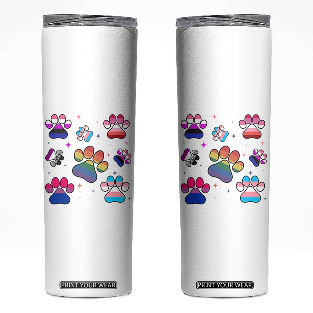Funny Rainbow Paw Print Pride Skinny Tumbler LGBTQ Pet Lover TS12 White Print Your Wear