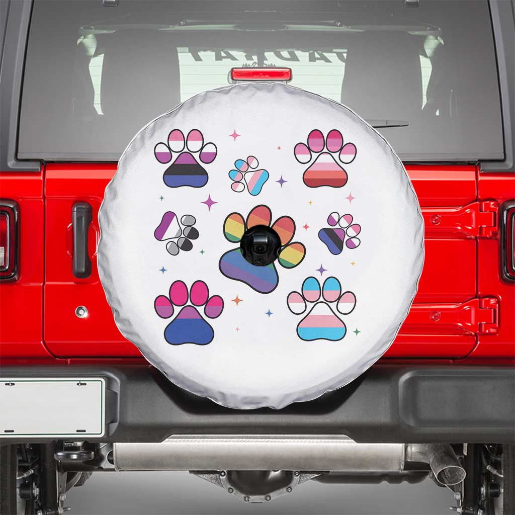 Funny Rainbow Paw Print Pride Spare Tire Cover LGBTQ Pet Lover