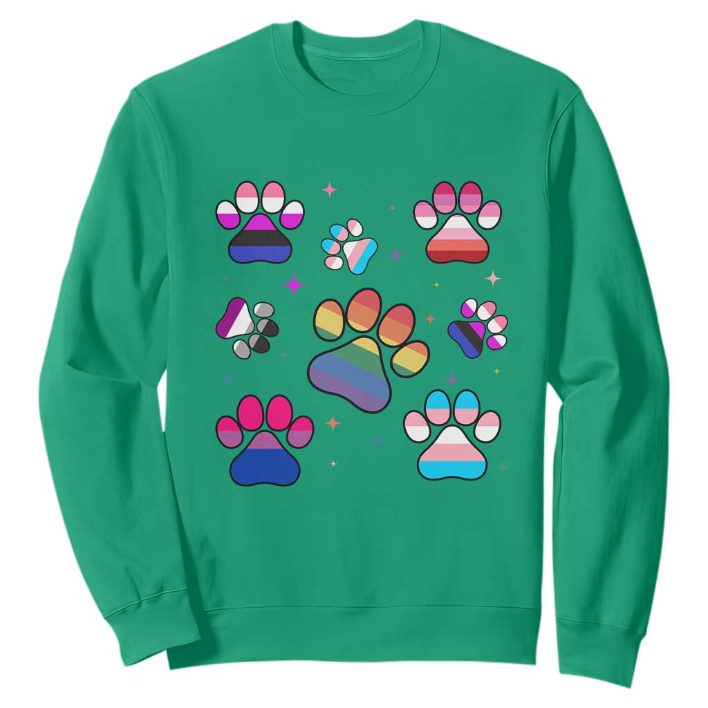 Funny Rainbow Paw Print Pride Sweatshirt LGBTQ Pet Lover TS12 Irish Green Print Your Wear