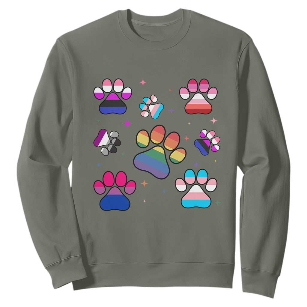 Funny Rainbow Paw Print Pride Sweatshirt LGBTQ Pet Lover TS12 Military Green Print Your Wear