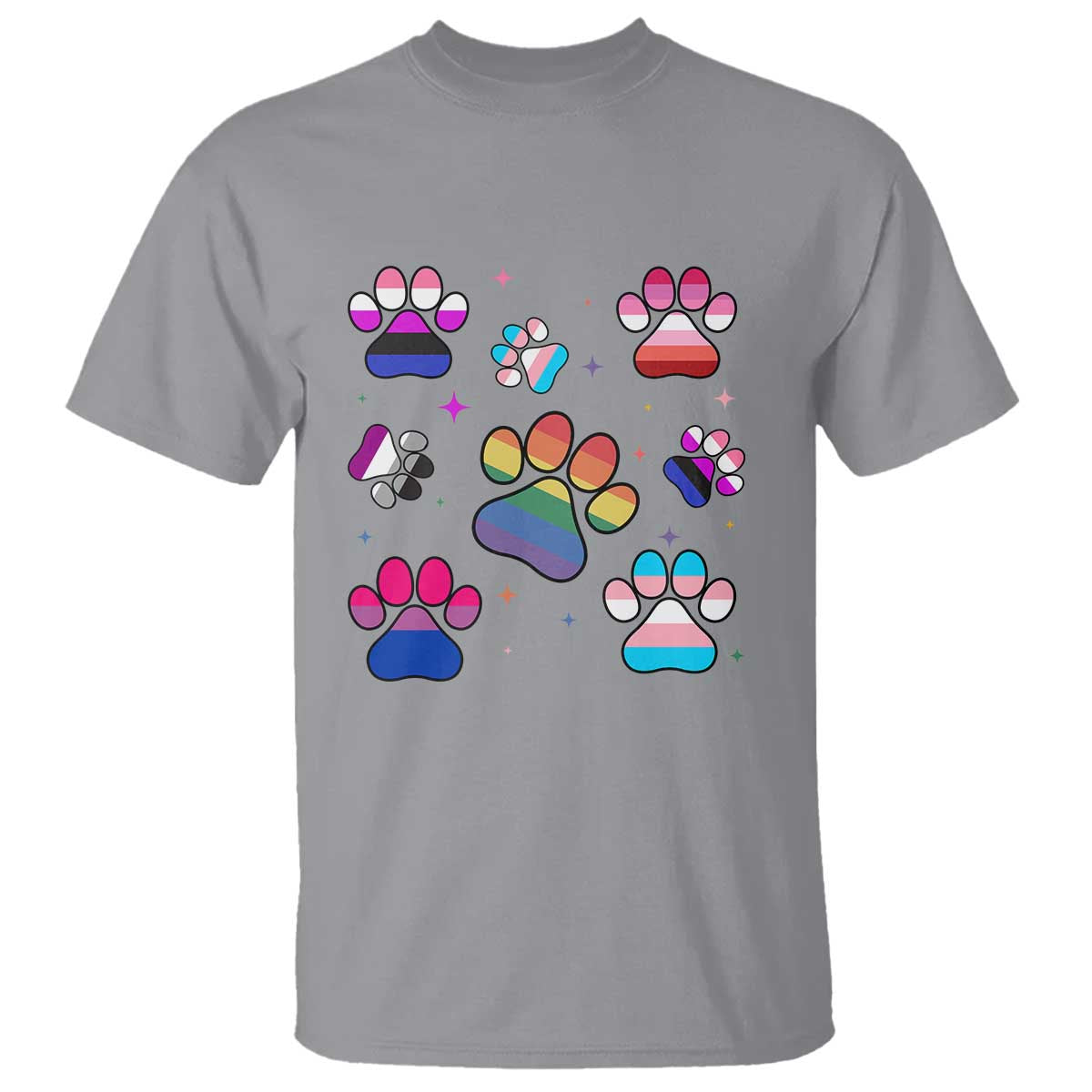 Funny Rainbow Paw Print Pride T Shirt LGBTQ Pet Lover TS12 Sport Gray Print Your Wear