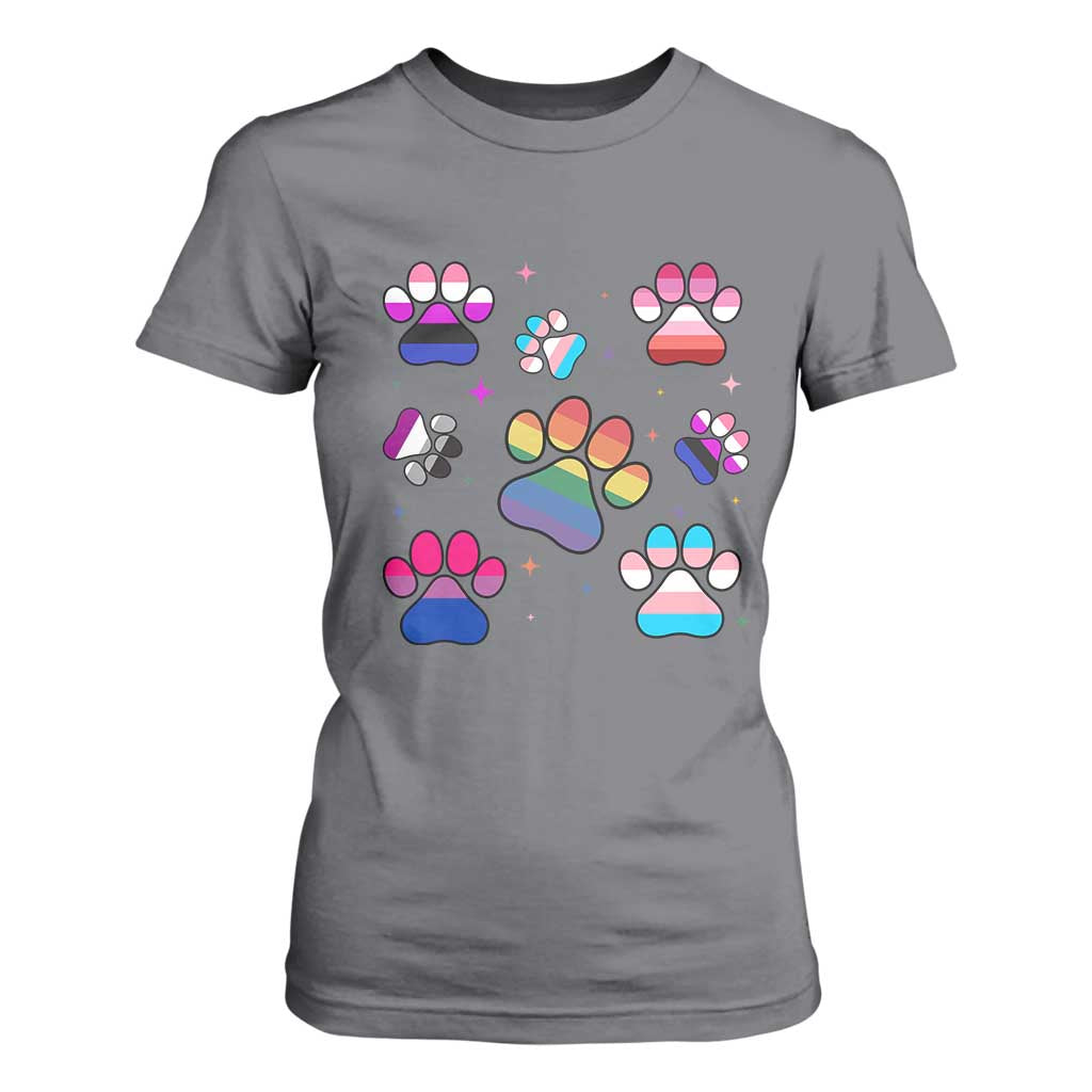Funny Rainbow Paw Print Pride T Shirt For Women LGBTQ Pet Lover TS12 Charcoal Print Your Wear