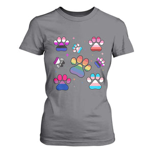 Funny Rainbow Paw Print Pride T Shirt For Women LGBTQ Pet Lover TS12 Charcoal Print Your Wear