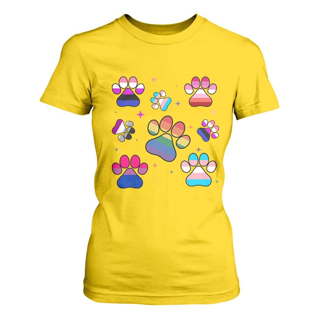 Funny Rainbow Paw Print Pride T Shirt For Women LGBTQ Pet Lover TS12 Daisy Print Your Wear