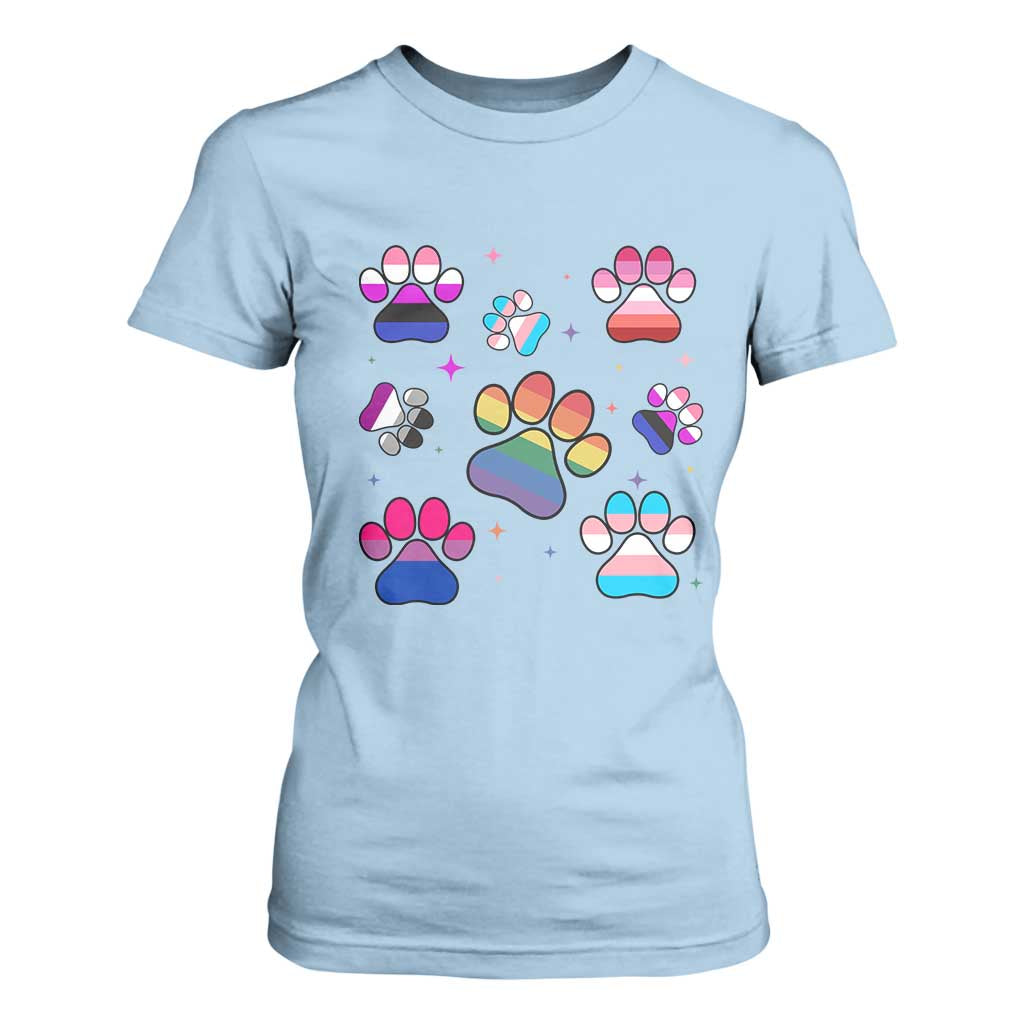 Funny Rainbow Paw Print Pride T Shirt For Women LGBTQ Pet Lover TS12 Light Blue Print Your Wear
