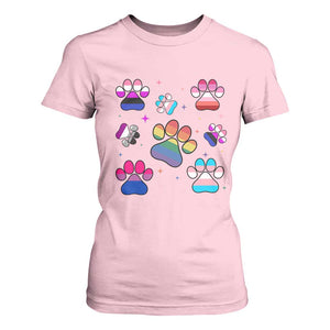Funny Rainbow Paw Print Pride T Shirt For Women LGBTQ Pet Lover TS12 Light Pink Print Your Wear