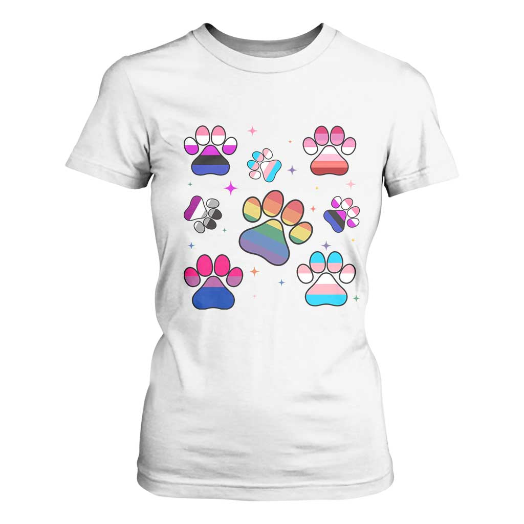 Funny Rainbow Paw Print Pride T Shirt For Women LGBTQ Pet Lover TS12 White Print Your Wear