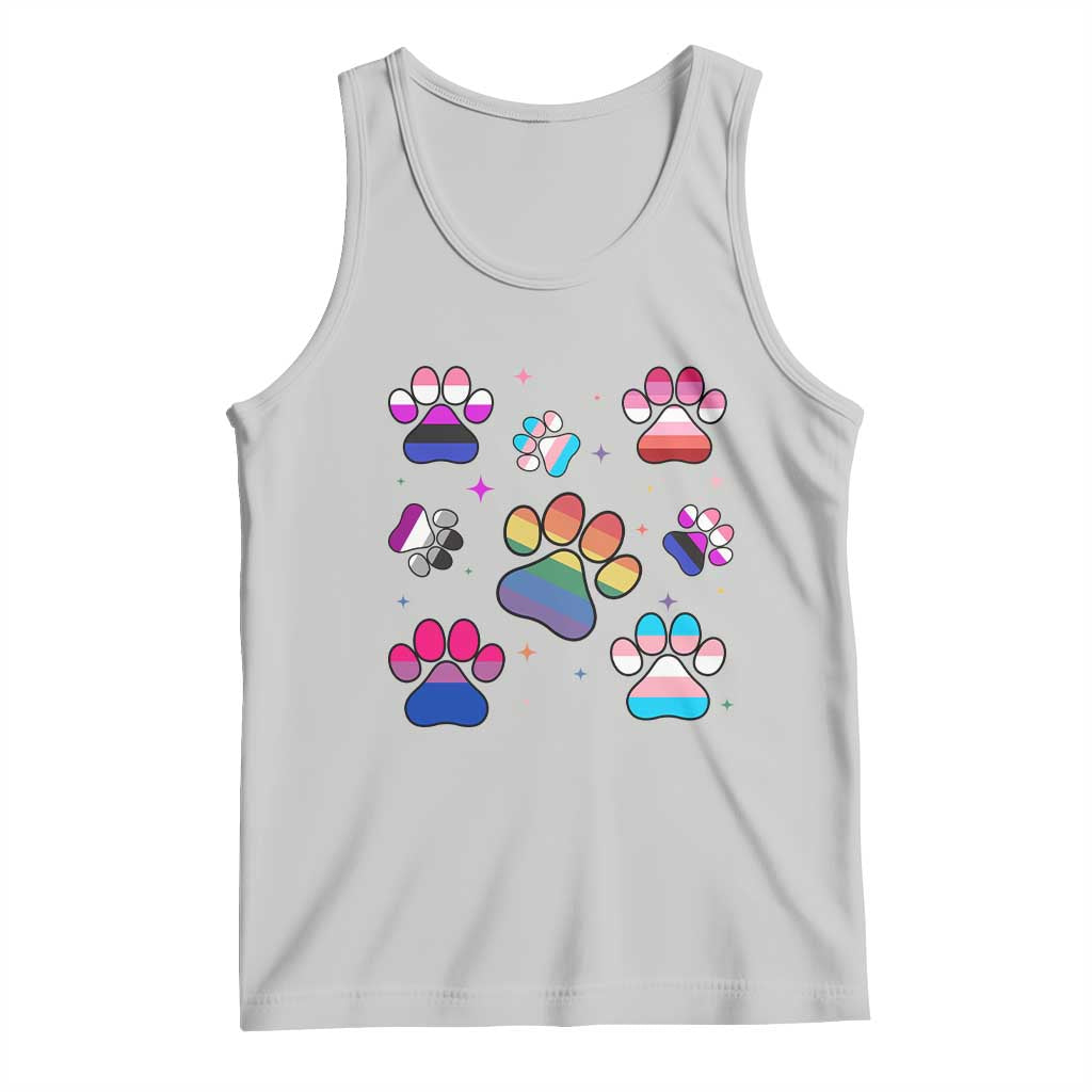 Funny Rainbow Paw Print Pride Tank Top LGBTQ Pet Lover
