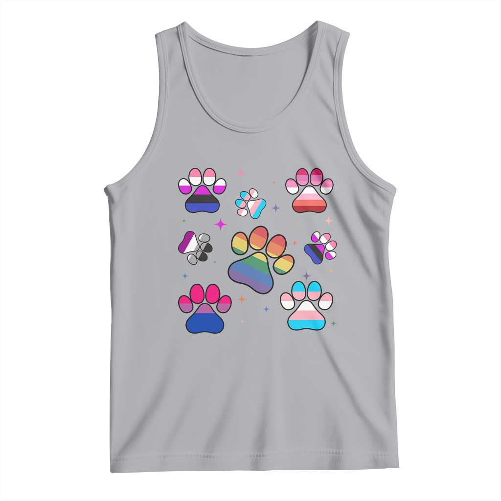 Funny Rainbow Paw Print Pride Tank Top LGBTQ Pet Lover