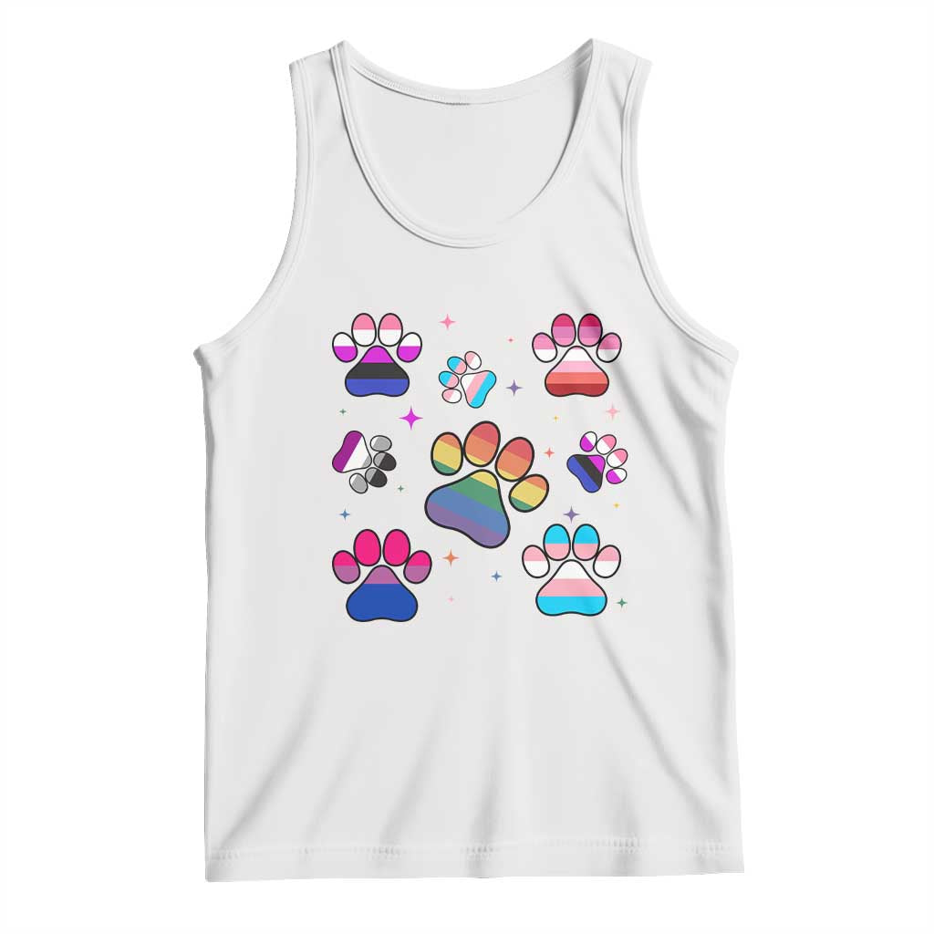 Funny Rainbow Paw Print Pride Tank Top LGBTQ Pet Lover