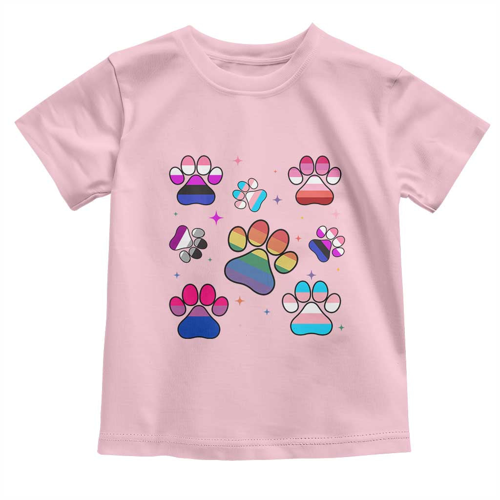 Funny Rainbow Paw Print Pride Toddler T Shirt LGBTQ Pet Lover TS12 Light Pink Print Your Wear