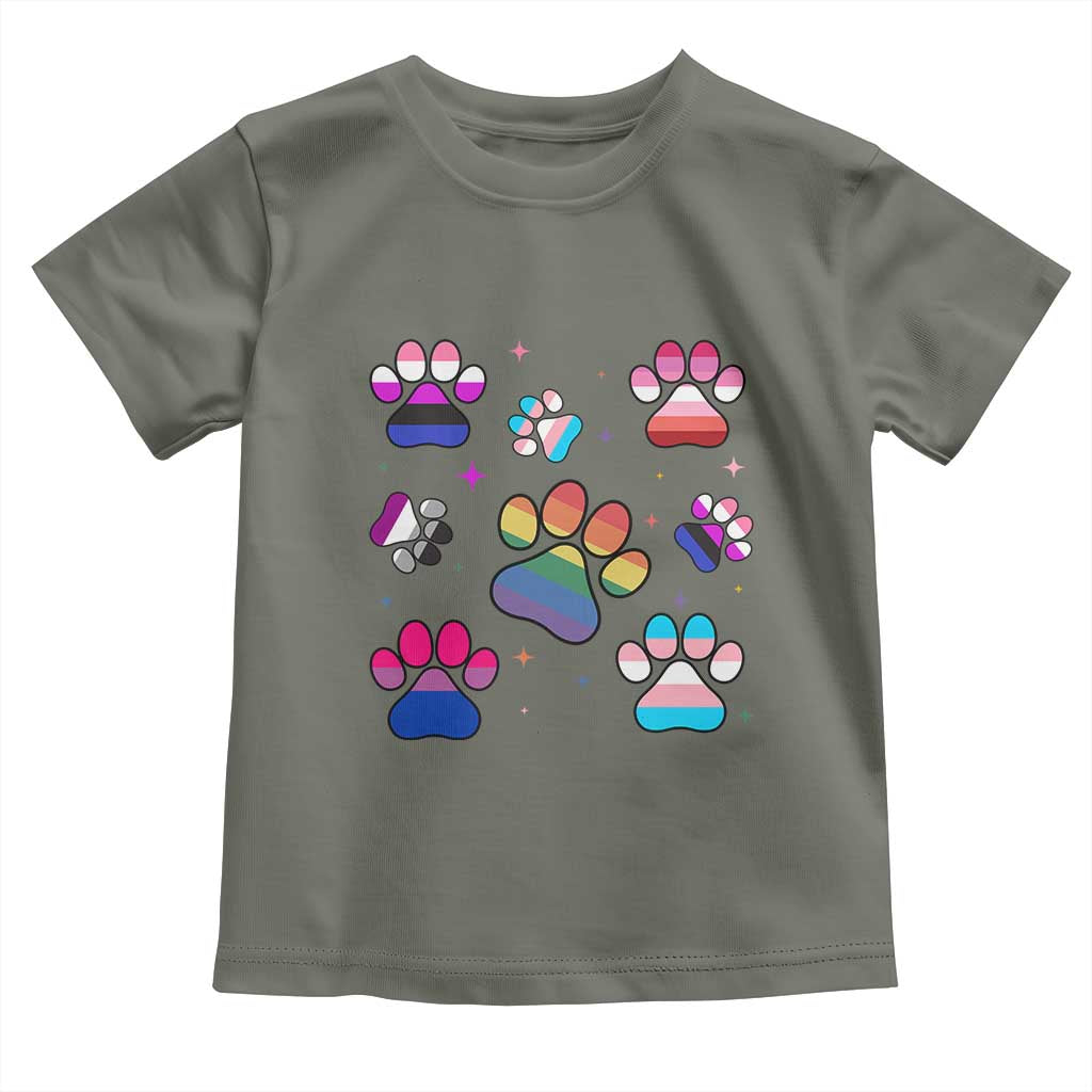 Funny Rainbow Paw Print Pride Toddler T Shirt LGBTQ Pet Lover TS12 Military Green Print Your Wear
