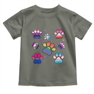 Funny Rainbow Paw Print Pride Toddler T Shirt LGBTQ Pet Lover TS12 Military Green Print Your Wear