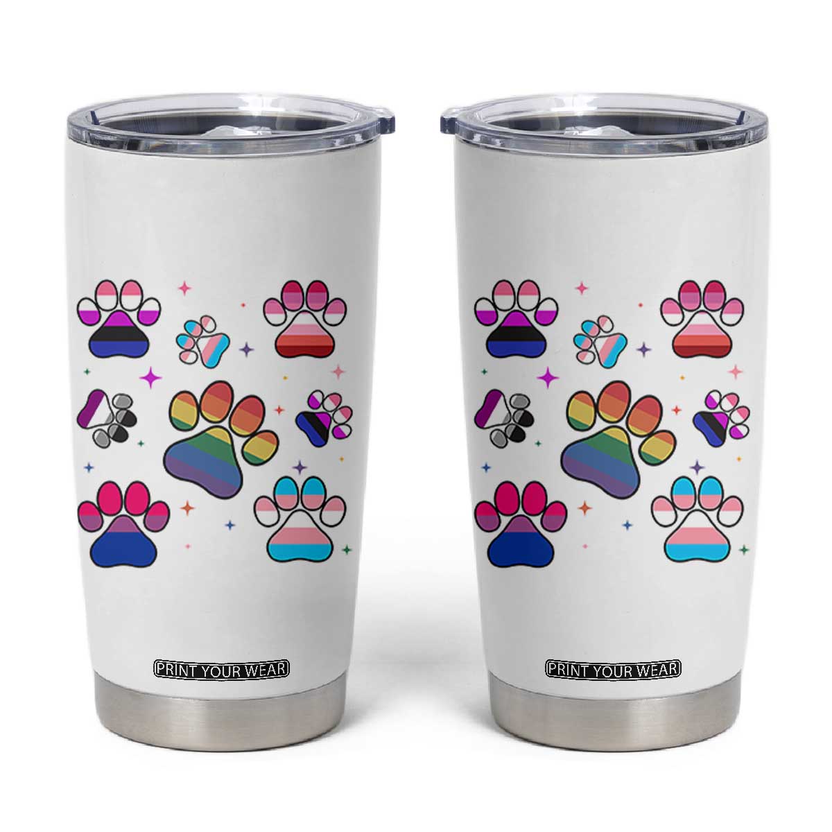 Funny Rainbow Paw Print Pride Tumbler Cup LGBTQ Pet Lover TS12 White Print Your Wear