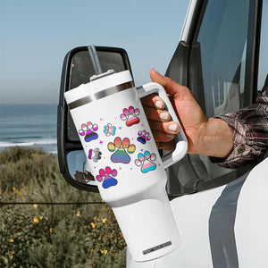 Funny Rainbow Paw Print Pride Tumbler With Handle LGBTQ Pet Lover