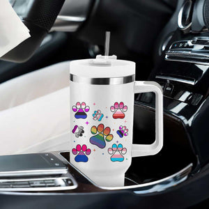 Funny Rainbow Paw Print Pride Tumbler With Handle LGBTQ Pet Lover