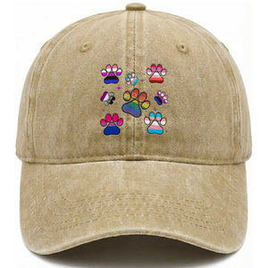 Funny Rainbow Paw Print Pride Washed Cotton Baseball Cap LGBTQ Pet Lover TS12 Print Your Wear