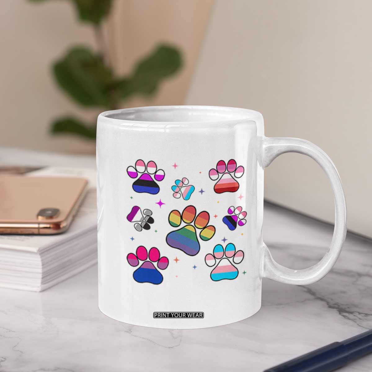 Funny Rainbow Paw Print Pride Coffee Mug LGBTQ Pet Lover