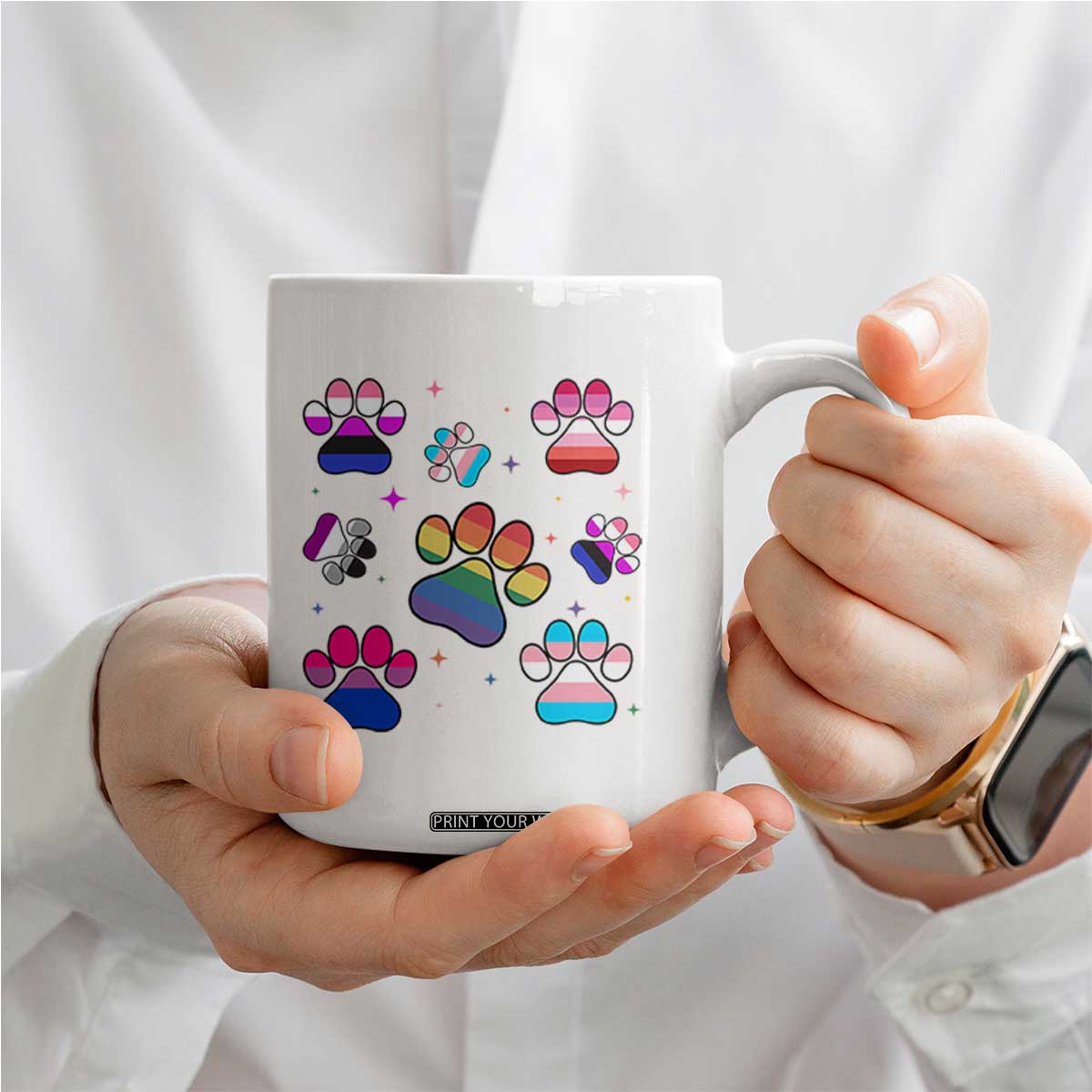 Funny Rainbow Paw Print Pride Coffee Mug LGBTQ Pet Lover