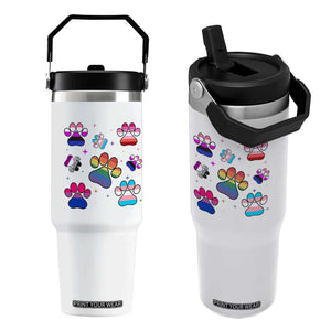 Funny Rainbow Paw Print Pride Flip Straw Tumbler LGBTQ Pet Lover
