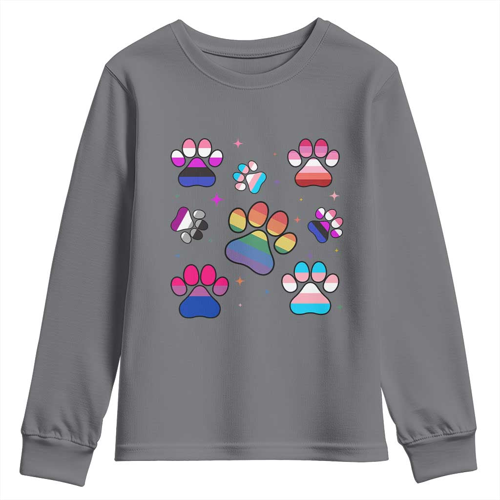 Funny Rainbow Paw Print Pride Youth Sweatshirt LGBTQ Pet Lover TS12 Charcoal Print Your Wear