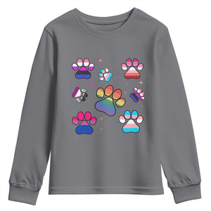 Funny Rainbow Paw Print Pride Youth Sweatshirt LGBTQ Pet Lover TS12 Charcoal Print Your Wear