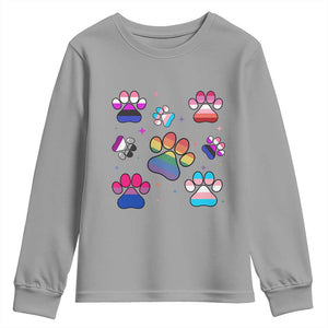 Funny Rainbow Paw Print Pride Youth Sweatshirt LGBTQ Pet Lover TS12 Sport Gray Print Your Wear