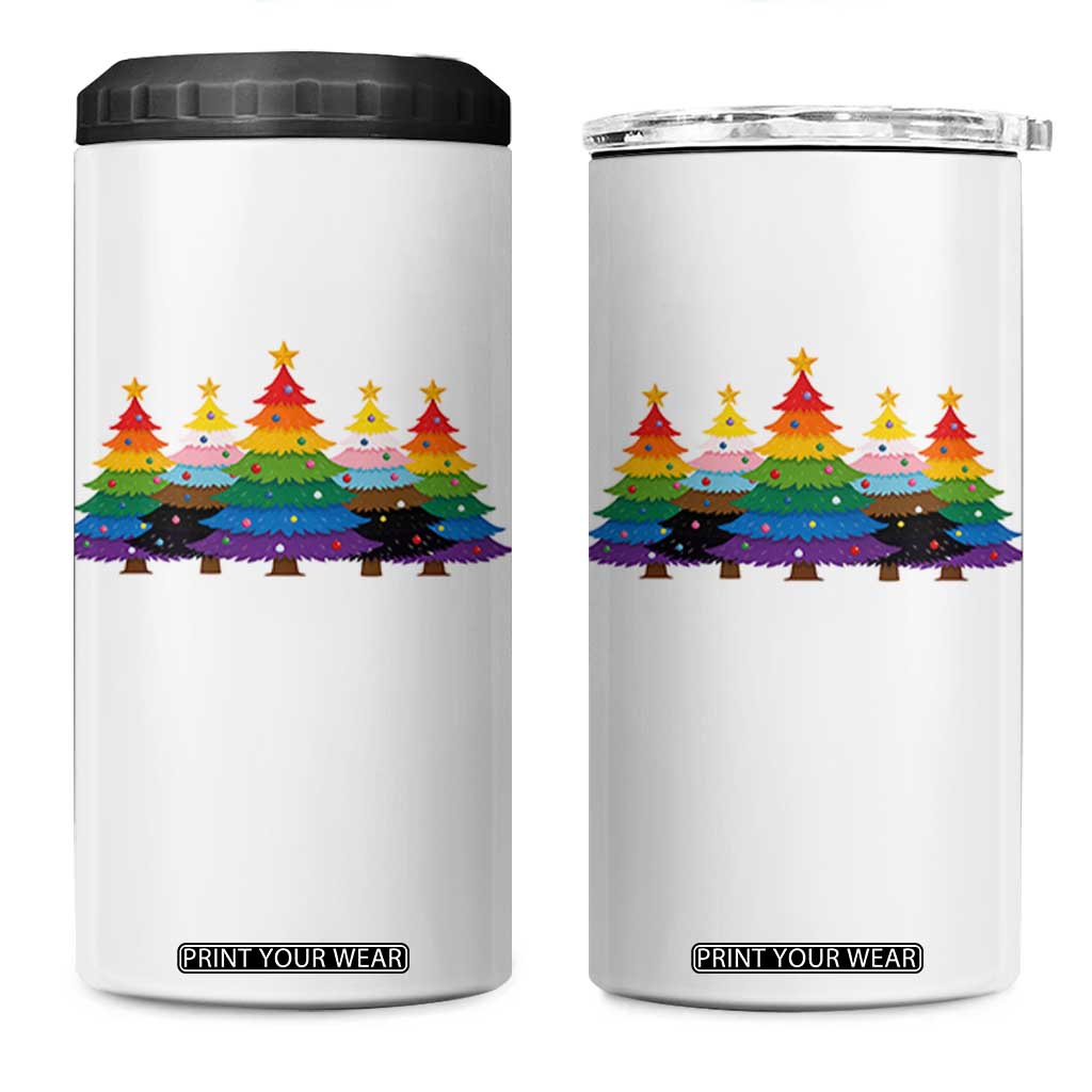 Christmas Rainbow Tree LGBTQ Support 4 in 1 Can Cooler Tumbler Holiday Pride Gift