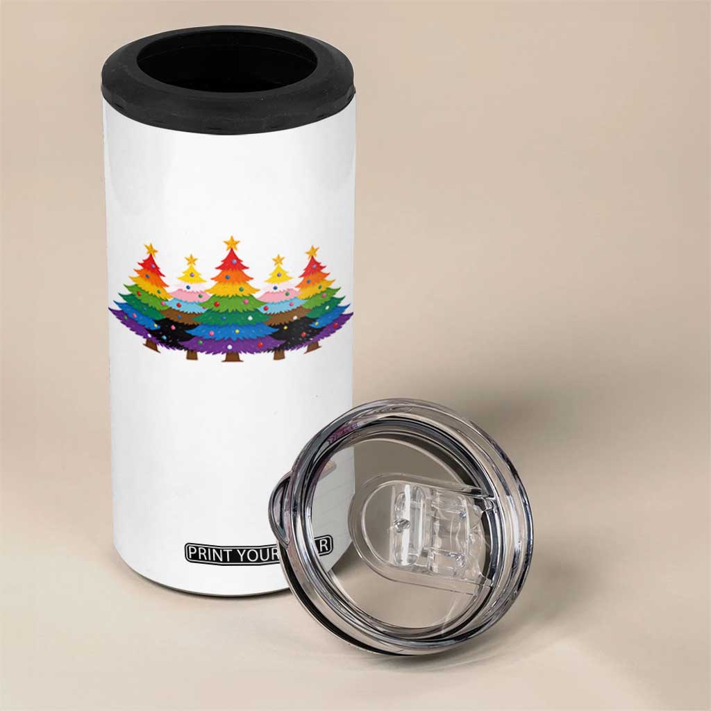 Christmas Rainbow Tree LGBTQ Support 4 in 1 Can Cooler Tumbler Holiday Pride Gift