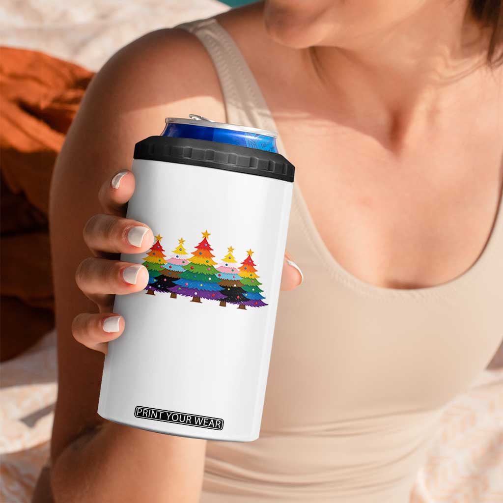 Christmas Rainbow Tree LGBTQ Support 4 in 1 Can Cooler Tumbler Holiday Pride Gift