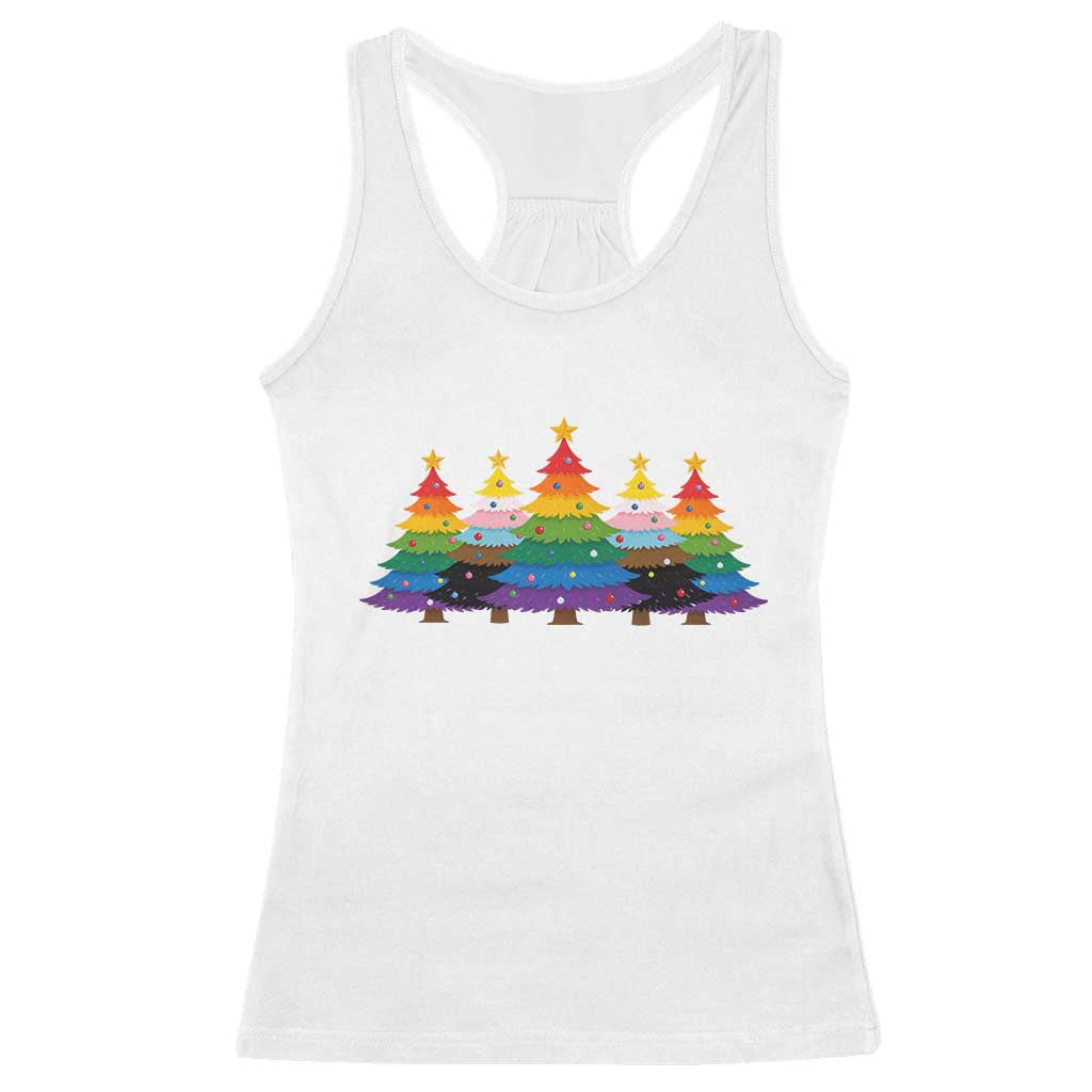 Christmas Rainbow Tree LGBTQ Support Racerback Tank Top Holiday Pride Gift TS12 White Print Your Wear