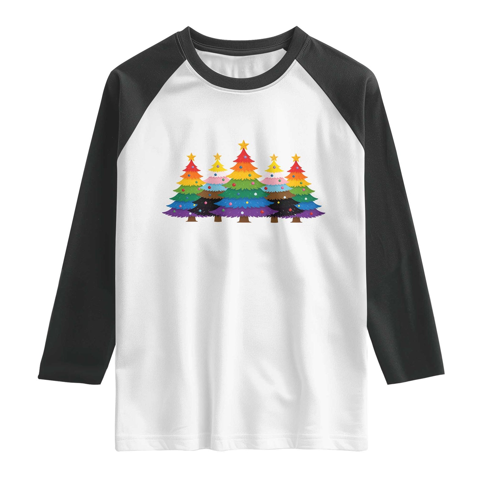 Christmas Rainbow Tree LGBTQ Support Raglan Shirt Holiday Pride Gift TS12 White Black Print Your Wear