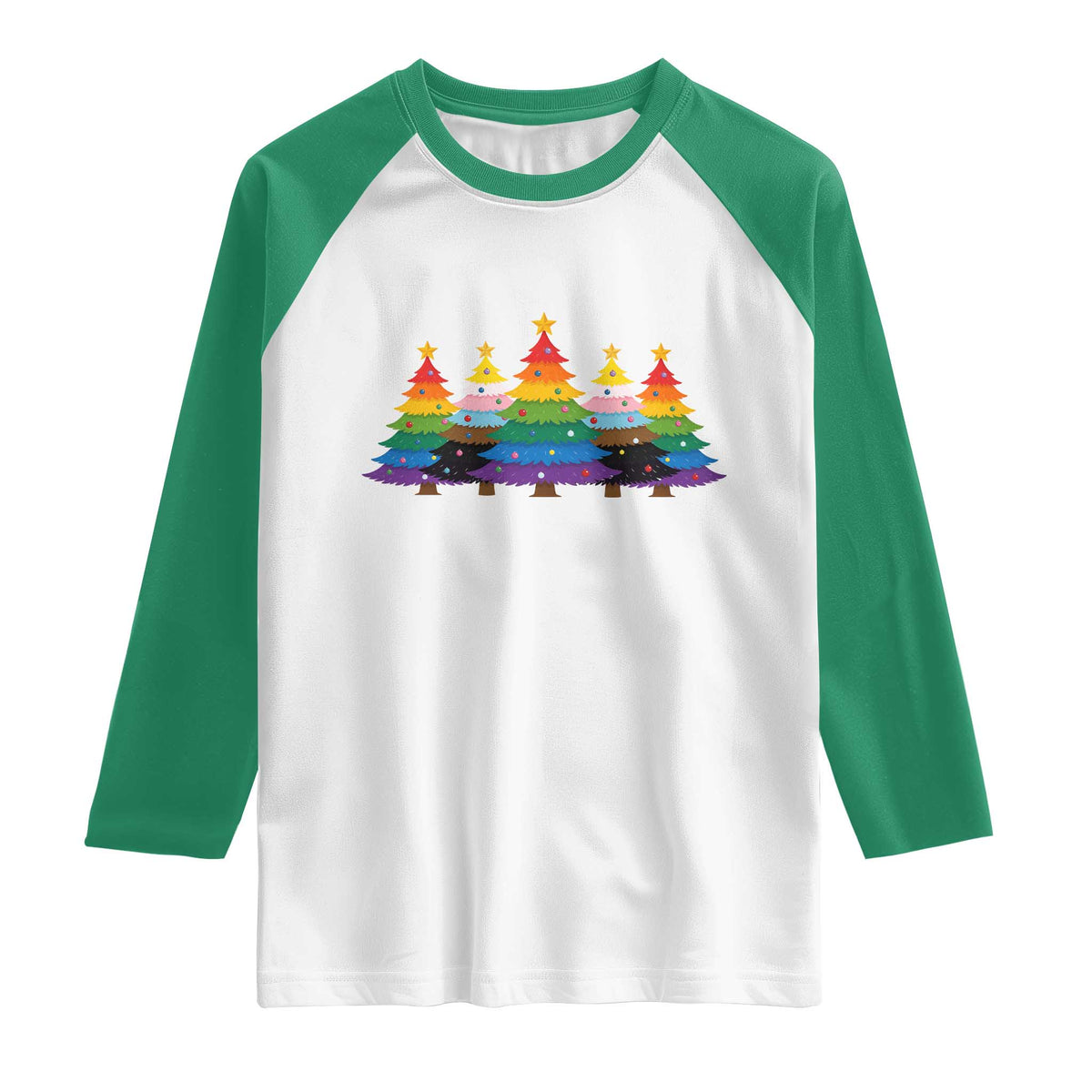 Christmas Rainbow Tree LGBTQ Support Raglan Shirt Holiday Pride Gift