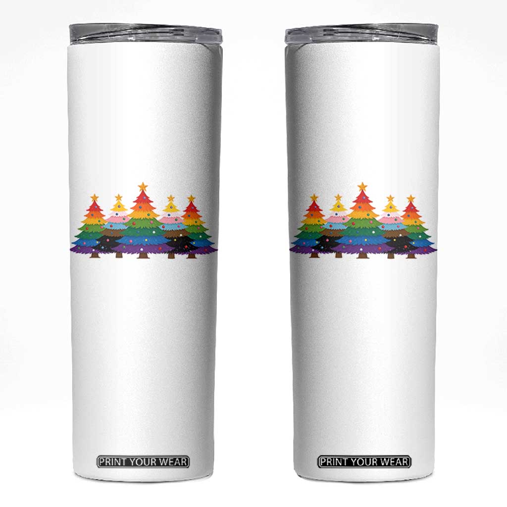 Christmas Rainbow Tree LGBTQ Support Skinny Tumbler Holiday Pride Gift