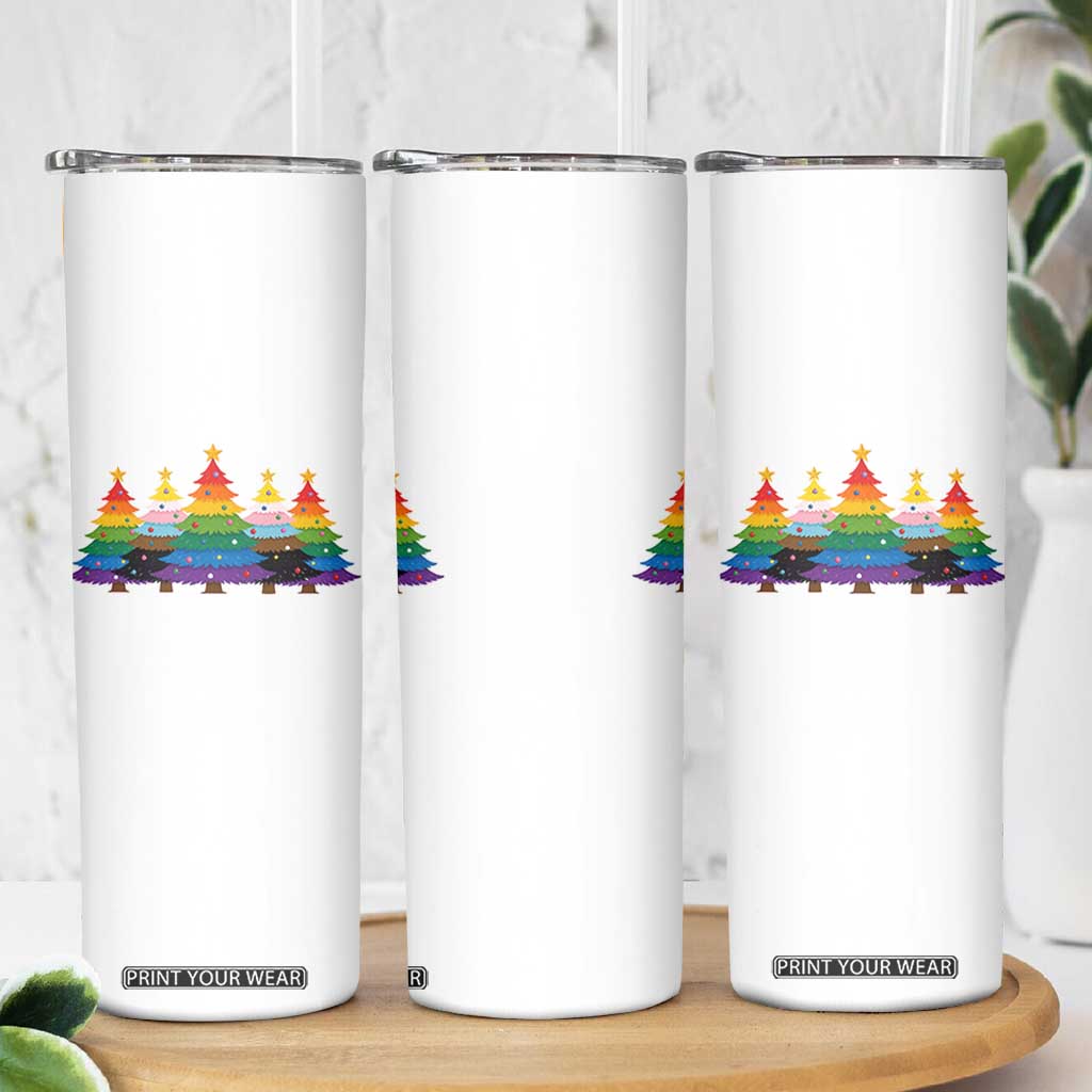 Christmas Rainbow Tree LGBTQ Support Skinny Tumbler Holiday Pride Gift