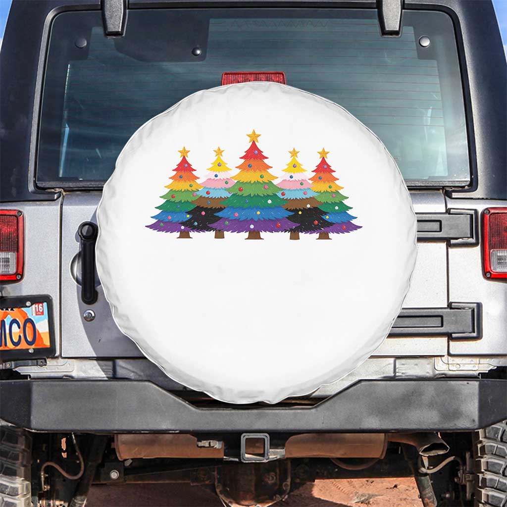 Christmas Rainbow Tree LGBTQ Support Spare Tire Cover Holiday Pride Gift TS12 No hole White Print Your Wear