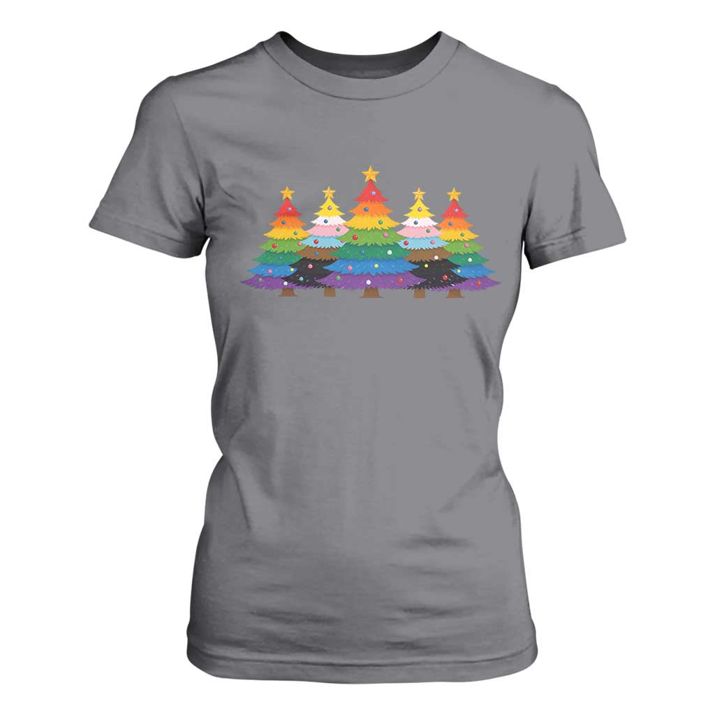 Christmas Rainbow Tree LGBTQ Support T Shirt For Women Holiday Pride Gift