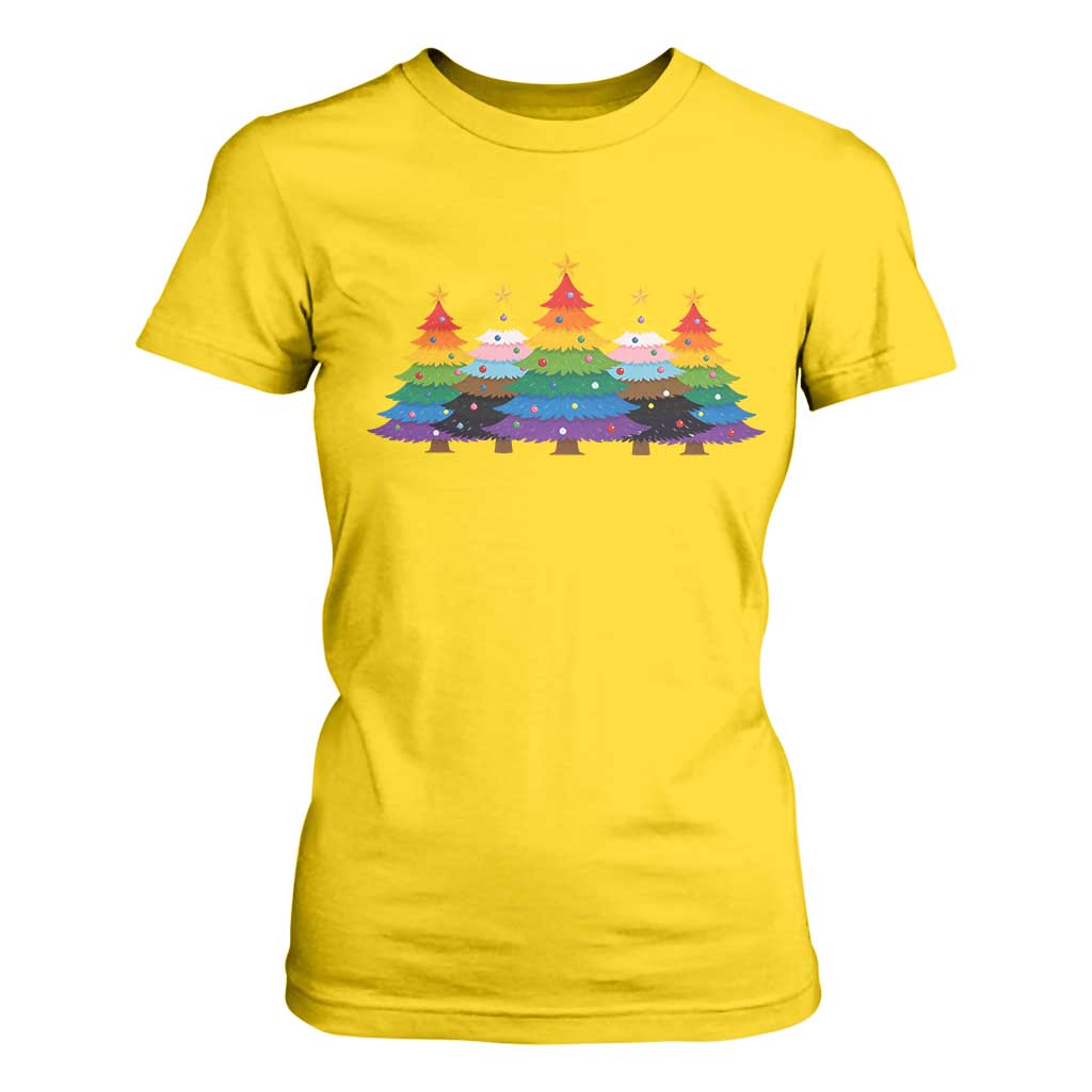 Christmas Rainbow Tree LGBTQ Support T Shirt For Women Holiday Pride Gift