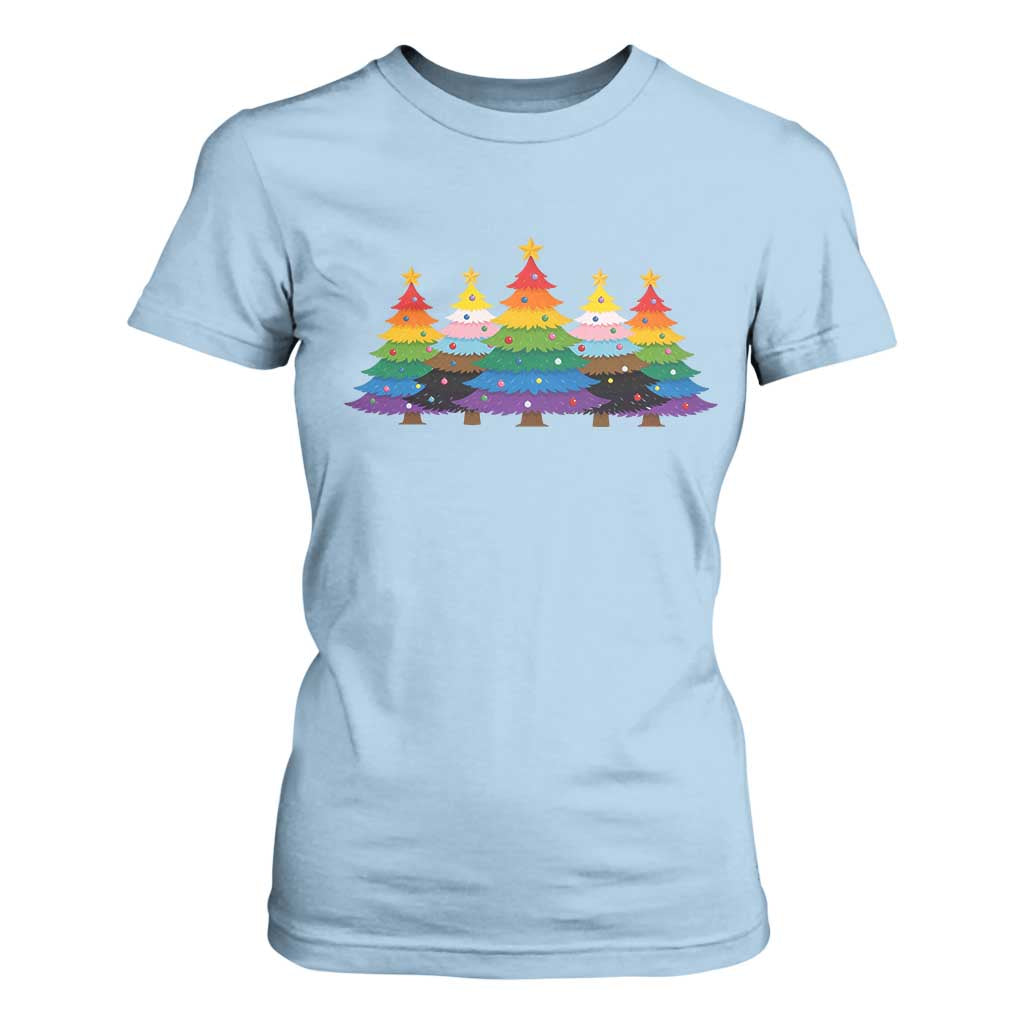 Christmas Rainbow Tree LGBTQ Support T Shirt For Women Holiday Pride Gift