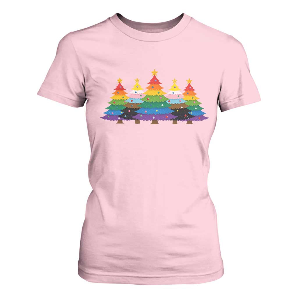 Christmas Rainbow Tree LGBTQ Support T Shirt For Women Holiday Pride Gift