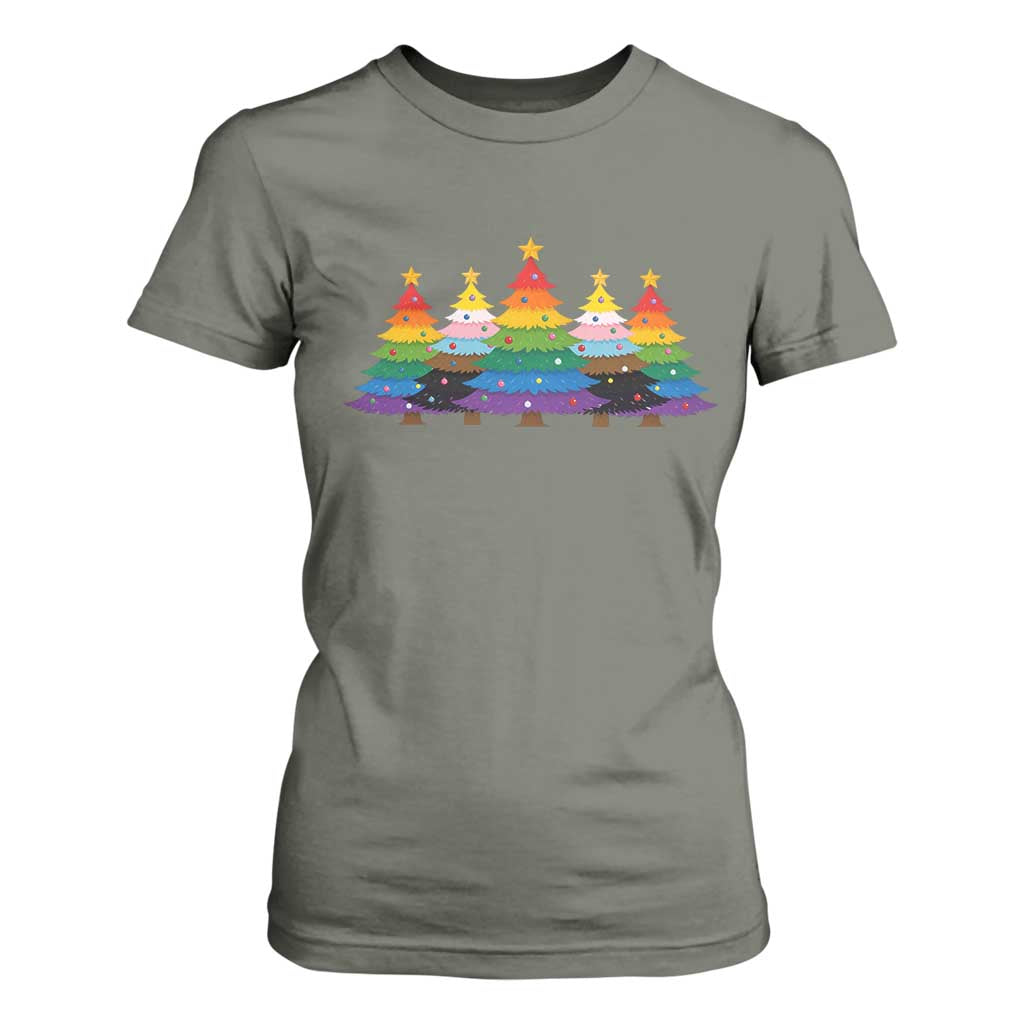 Christmas Rainbow Tree LGBTQ Support T Shirt For Women Holiday Pride Gift