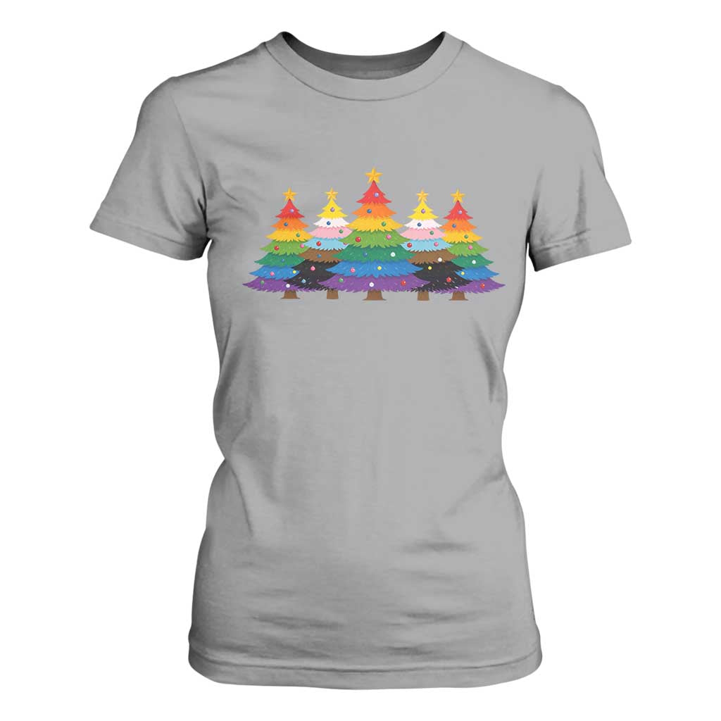 Christmas Rainbow Tree LGBTQ Support T Shirt For Women Holiday Pride Gift